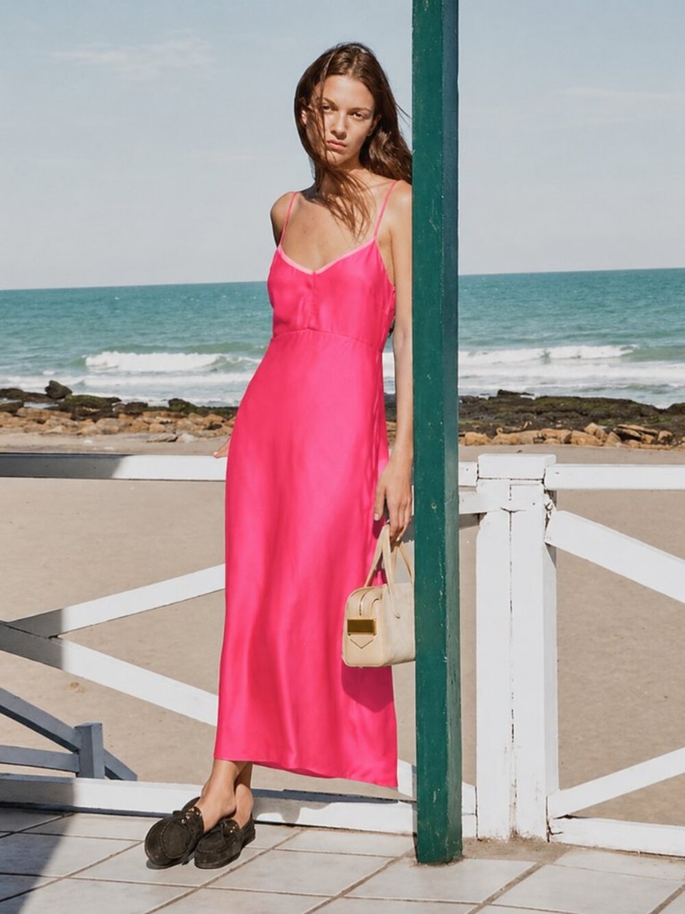 J. Crew Collection Maxi Dress Fuchsia Pink Satin Slip size 4